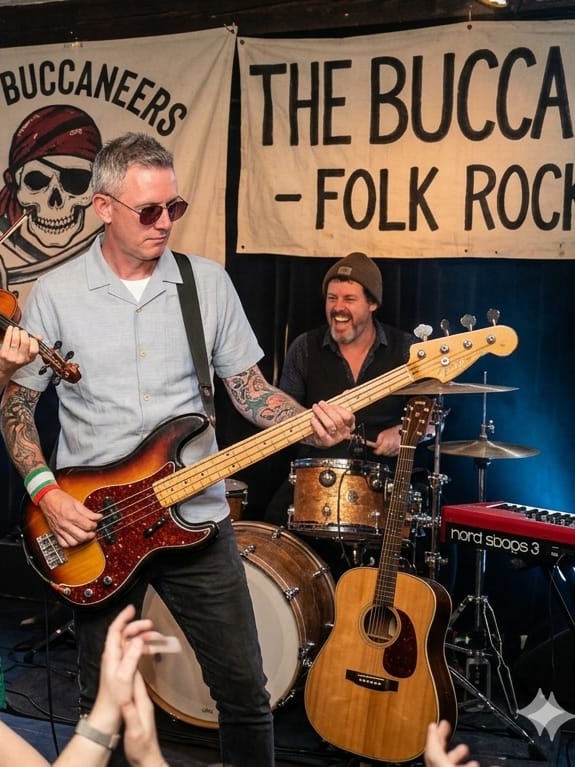 Mark, bassist, holding his bass guitar