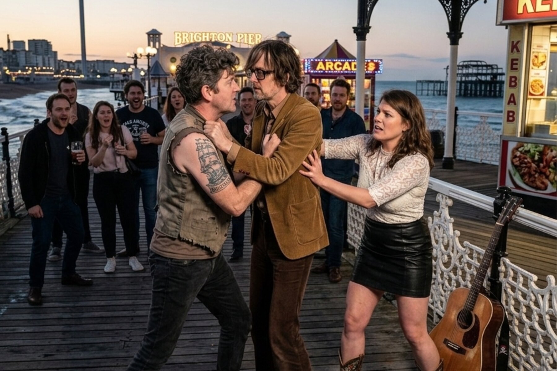 Damian and Victoria standing beside a teenage Jarvis Cocker on a quayside in 1983